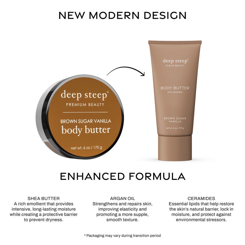 Deep Steep Body Butter, 6 oz â€“ Rich Moisturizer with Ceramides, Coconut Oil, Argan Oil & Aloe Vera â€“ Vegan, Clean Beauty, Smooth & Hydrated Skin (6 Ounces, Brown Sugar Vanilla) - Image 3