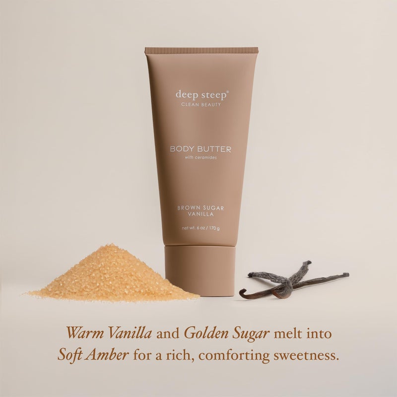 Deep Steep Body Butter, 6 oz â€“ Rich Moisturizer with Ceramides, Coconut Oil, Argan Oil & Aloe Vera â€“ Vegan, Clean Beauty, Smooth & Hydrated Skin (6 Ounces, Brown Sugar Vanilla) - Image 4