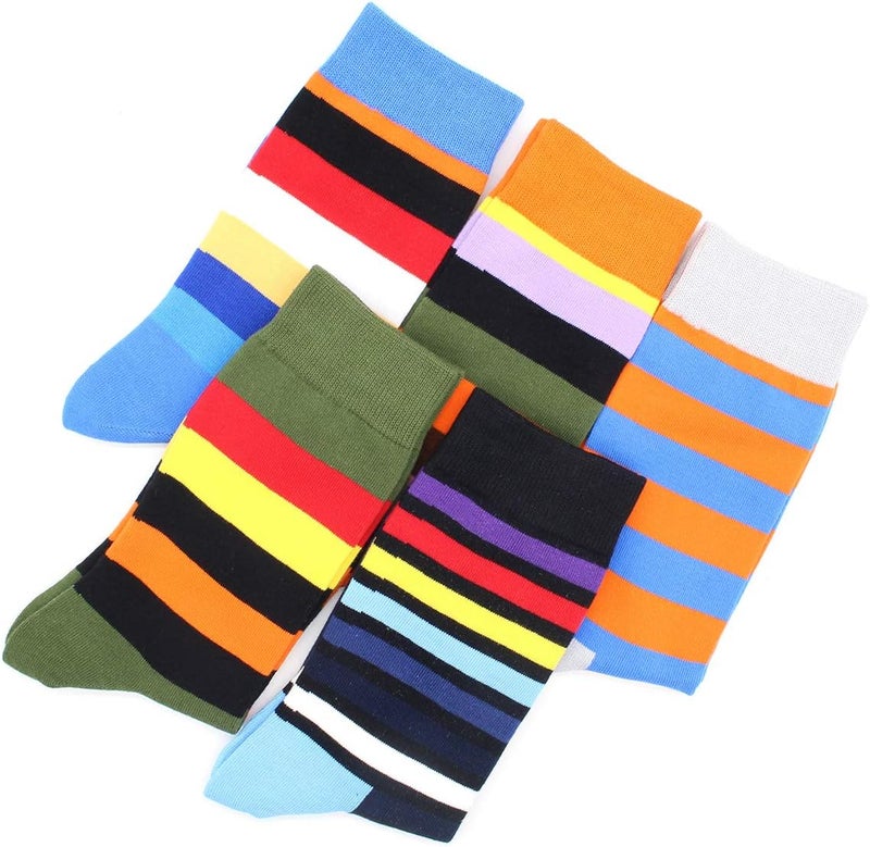 TOEJYJ Mens Fun Dress Socks, Pattern Funny Casual Socks Pack, Colorful Striped Cotton Novelty Socks Size 10-13 - Image 2
