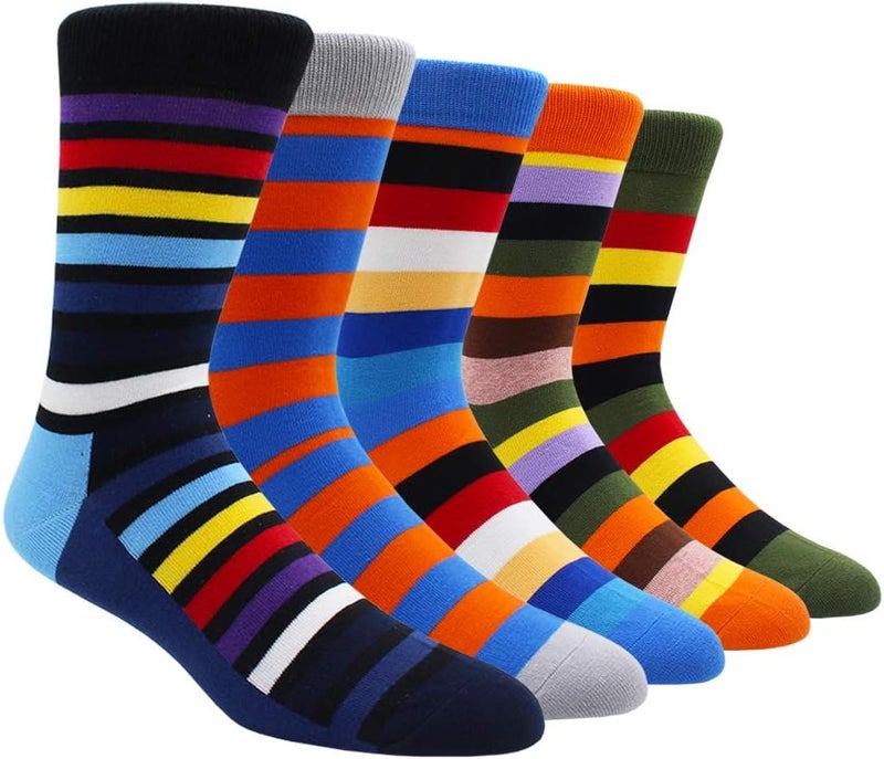 TOEJYJ Mens Fun Dress Socks, Pattern Funny Casual Socks Pack, Colorful Striped Cotton Novelty Socks Size 10-13 - Image 1