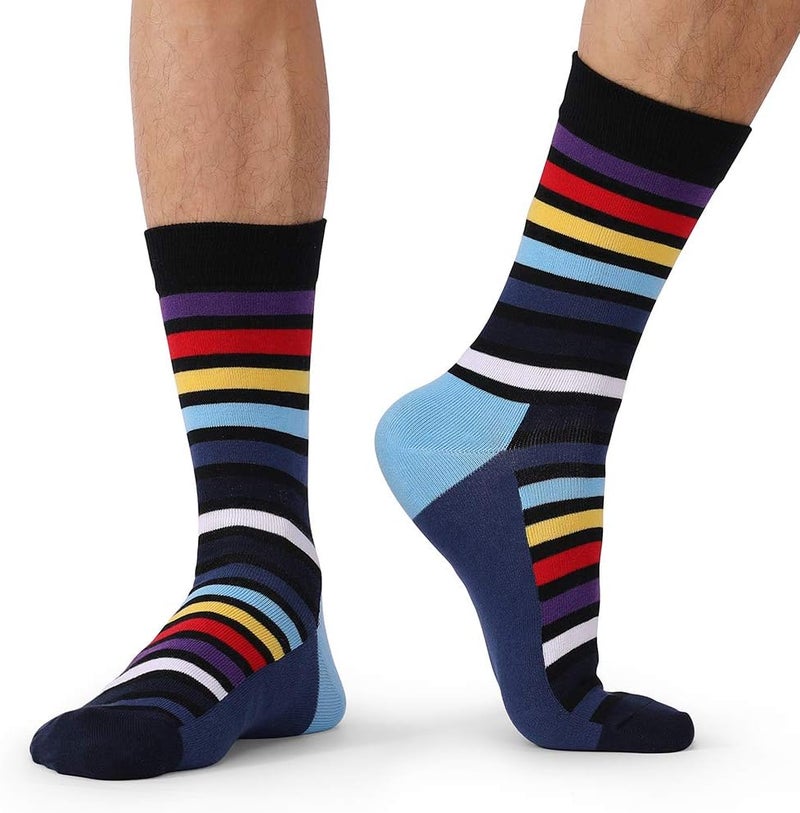 TOEJYJ Mens Fun Dress Socks, Pattern Funny Casual Socks Pack, Colorful Striped Cotton Novelty Socks Size 10-13 - Image 3