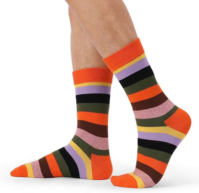 TOEJYJ Mens Fun Dress Socks, Pattern Funny Casual Socks Pack, Colorful Striped Cotton Novelty Socks Size 10-13 - Image 4