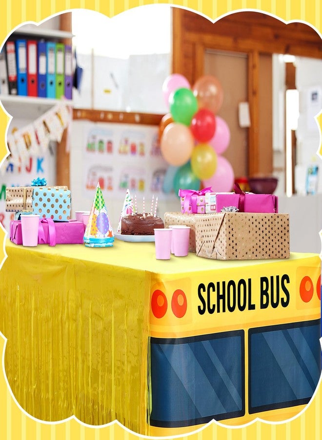 Oudain 6 ft School Bus Tablecloth Back to School Bus Birthday Party Decoration Washable Fabric Polyester Rectangle Table Covers Protector Fringe Plastic Table Skirt for Home Party Supplies - Image 3