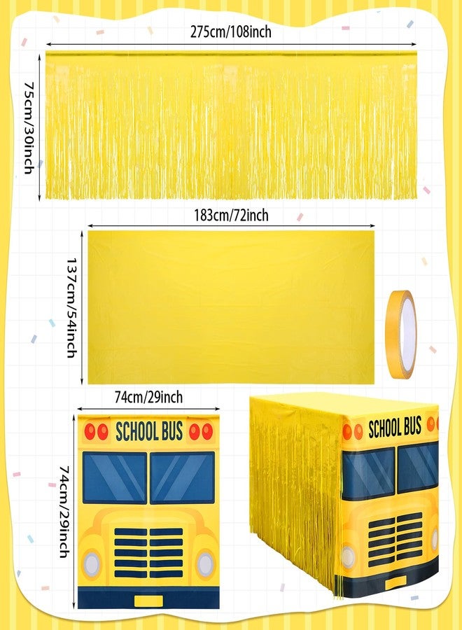 Oudain 6 ft School Bus Tablecloth Back to School Bus Birthday Party Decoration Washable Fabric Polyester Rectangle Table Covers Protector Fringe Plastic Table Skirt for Home Party Supplies - Image 2