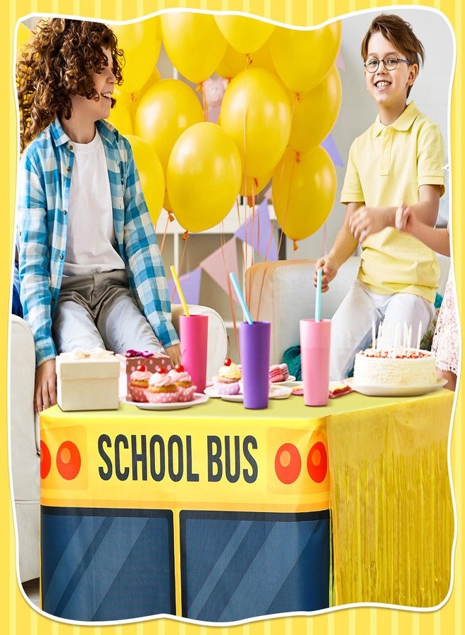 Oudain 6 ft School Bus Tablecloth Back to School Bus Birthday Party Decoration Washable Fabric Polyester Rectangle Table Covers Protector Fringe Plastic Table Skirt for Home Party Supplies - Image 5