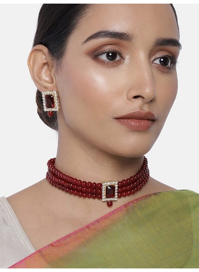 I Jewels I Jewels Gold Plated Traditional Stone Pearl Choker Necklace Jewellery Set For Women/Girls (ML237MM)  - Image 2