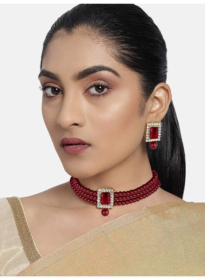 I Jewels I Jewels Gold Plated Traditional Stone Pearl Choker Necklace Jewellery Set For Women/Girls (ML237MM)  - Image 4