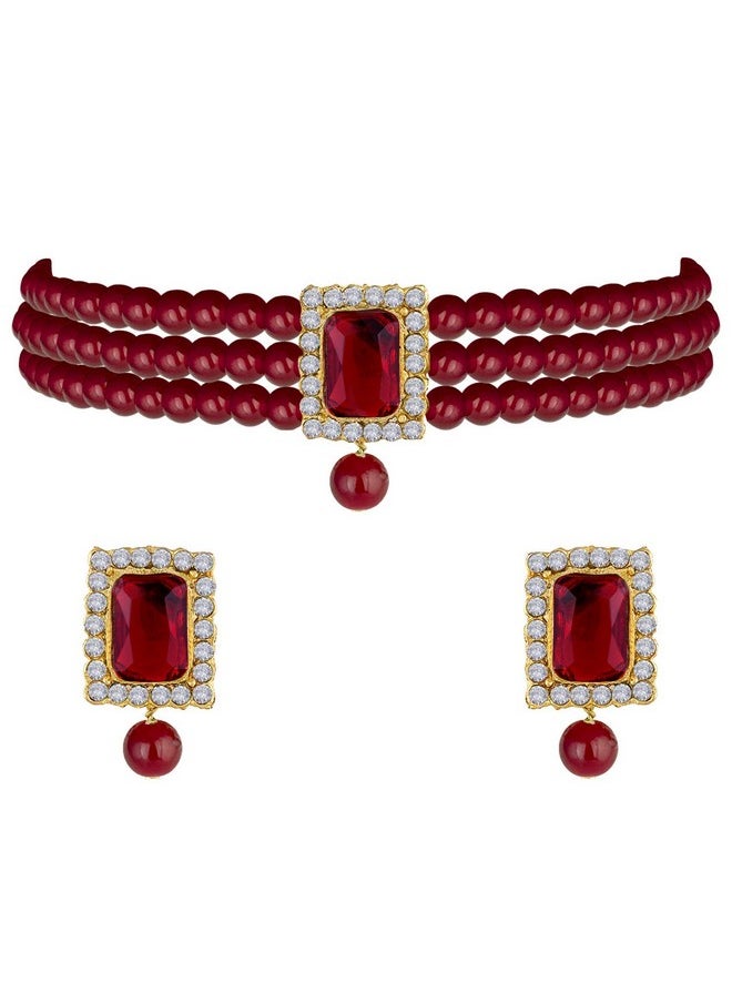 I Jewels I Jewels Gold Plated Traditional Stone Pearl Choker Necklace Jewellery Set For Women/Girls (ML237MM)  - Image 1