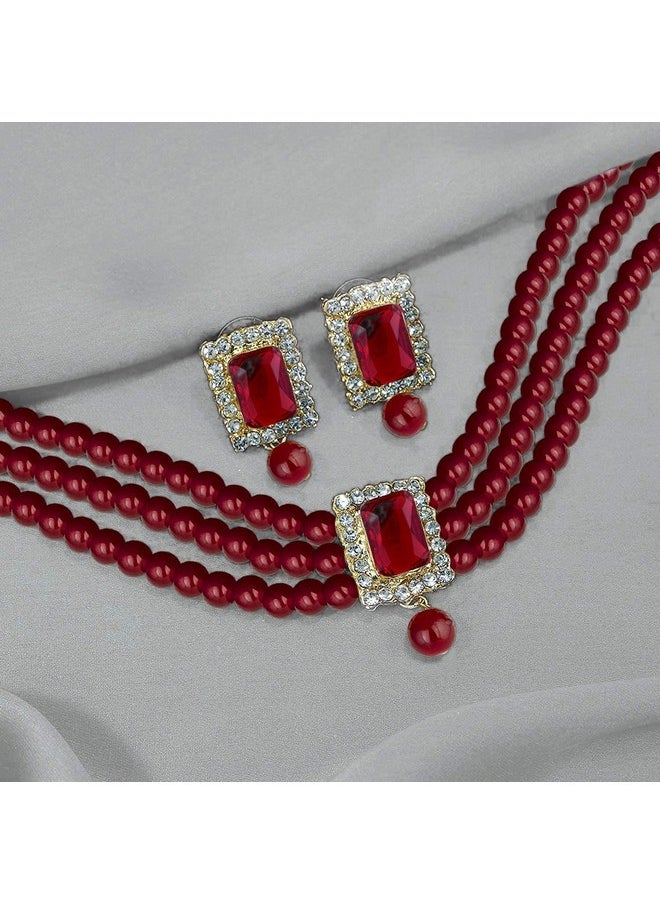 I Jewels I Jewels Gold Plated Traditional Stone Pearl Choker Necklace Jewellery Set For Women/Girls (ML237MM)  - Image 3