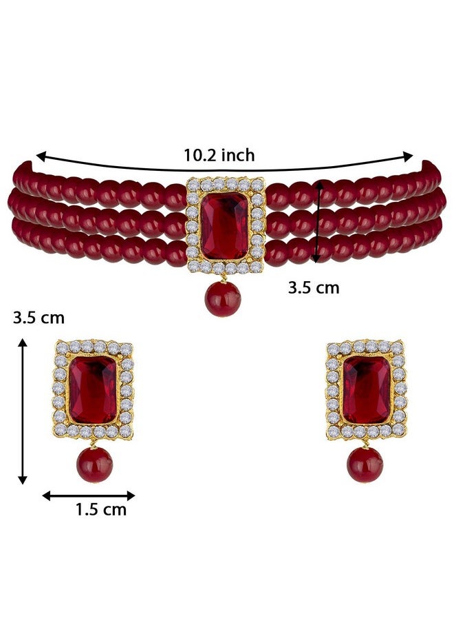 I Jewels I Jewels Gold Plated Traditional Stone Pearl Choker Necklace Jewellery Set For Women/Girls (ML237MM)  - Image 5