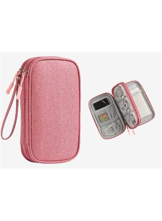2-In-1 Power Bank And Data Cable Storage Bag Double-layer data cable storage bag pink - Image 1