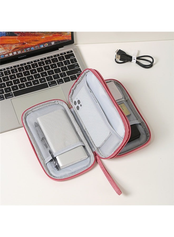 2-In-1 Power Bank And Data Cable Storage Bag Double-layer data cable storage bag pink - Image 2