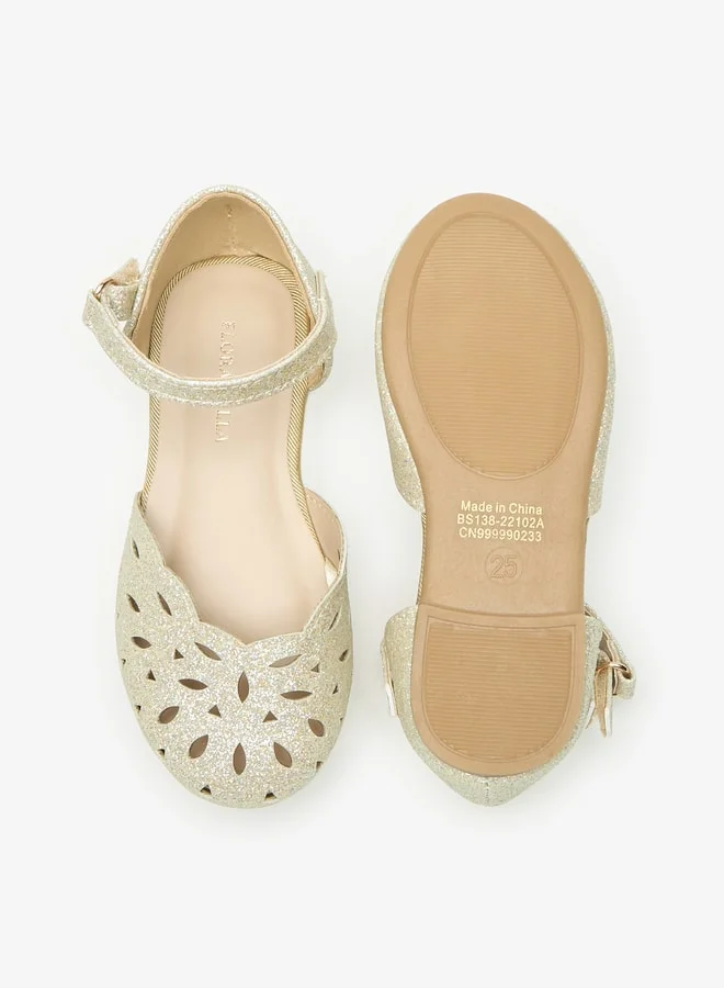 فلورا بيلا من شو إكسبرس Girls Glittery Round Toe Ballerina Shoes with Hook and Loop Closure