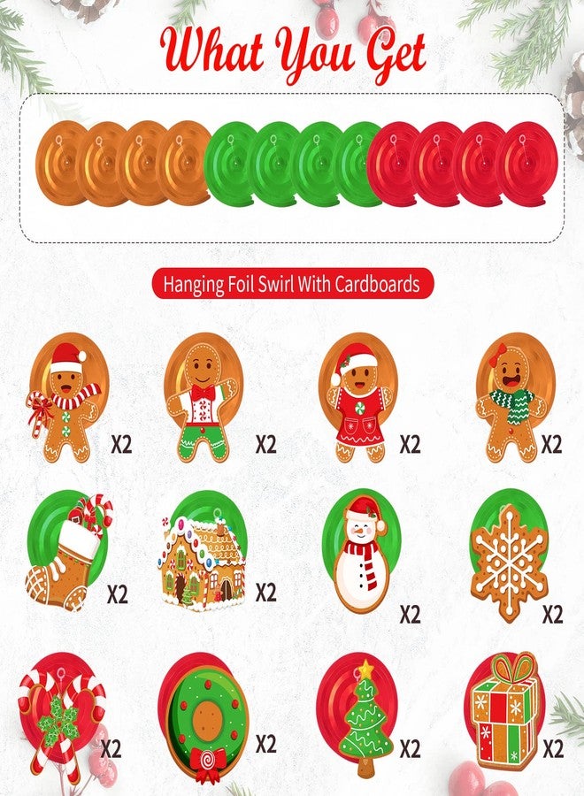 ABURRORI 52 Pcs Christmas Gingerbread Man Party Hanging Swirl Decorations, Merry Gingerbread Man Snowflake Christmas Tree Ceiling Hanging Streamers Swirl for Xmas Winter New Year Holiday Party Supplies - Image 4