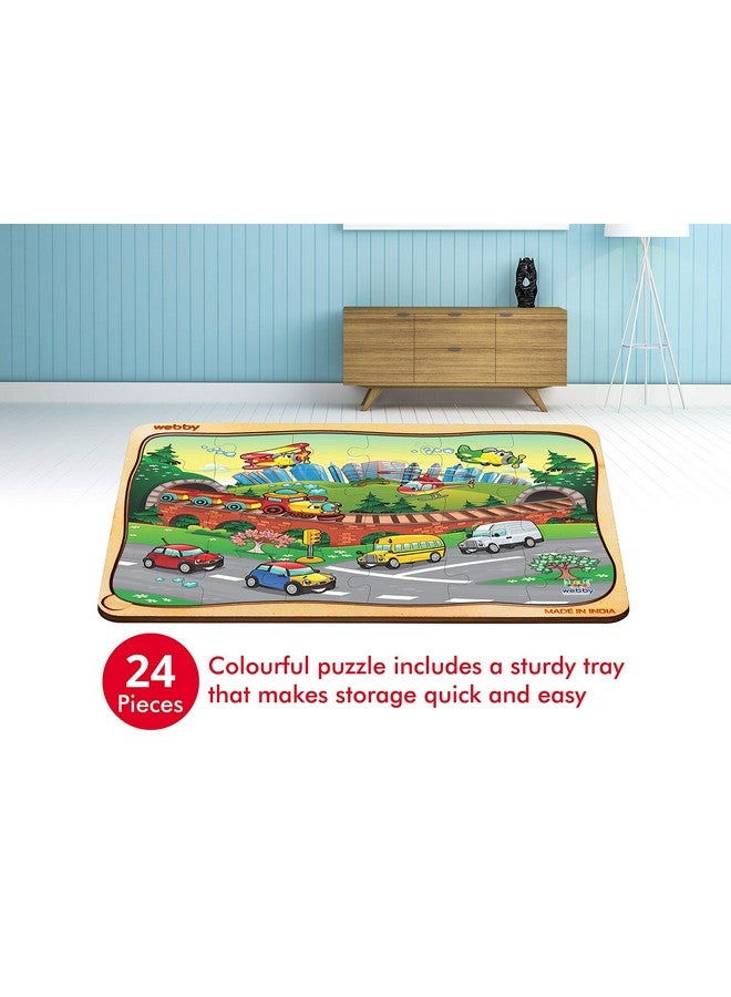 Webby Kids Funny Vehicles Wooden Jigsaw Puzzle, 24Pcs, Multicolor - Image 2