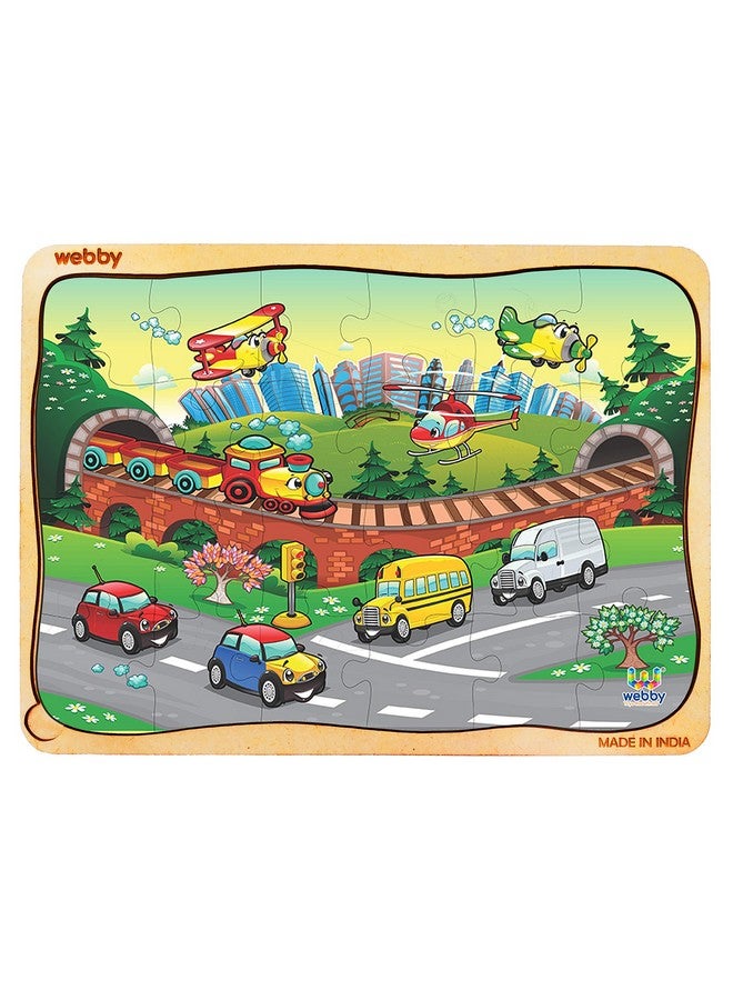 Webby Kids Funny Vehicles Wooden Jigsaw Puzzle, 24Pcs, Multicolor - Image 1