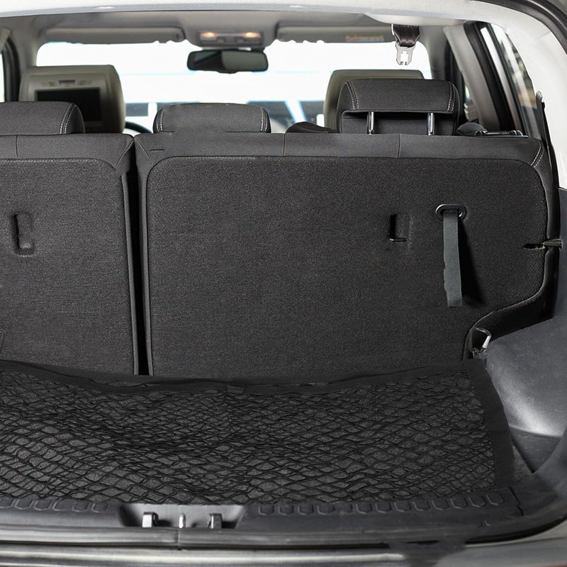 Universal Dual-Layer Trunk Cargo Net 80x40inch with Metal Hooks and Adjustable Pull Rings, Heavy-Duty Elastic Mesh Organizer for SUV and Truck Bed Storage Preventing Load Shift - Image 4