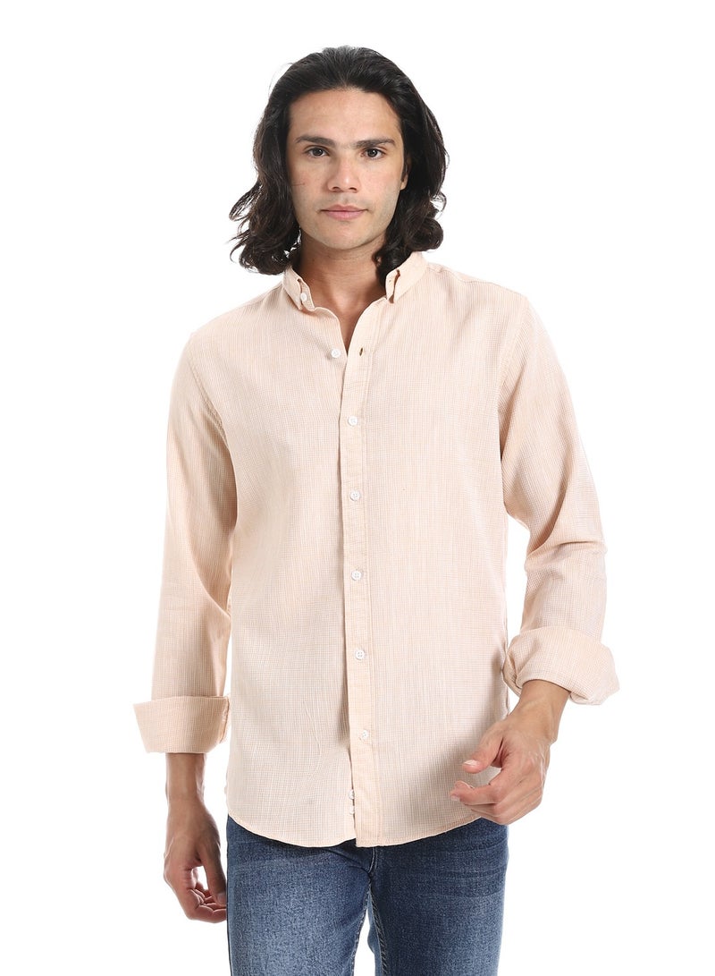 Andora Plain Turn Down Collar Beige Shirt_Beige - Image 1
