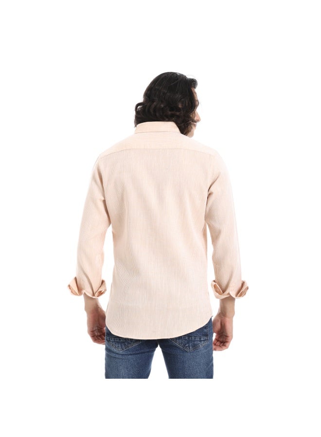 Andora Plain Turn Down Collar Beige Shirt_Beige - Image 2