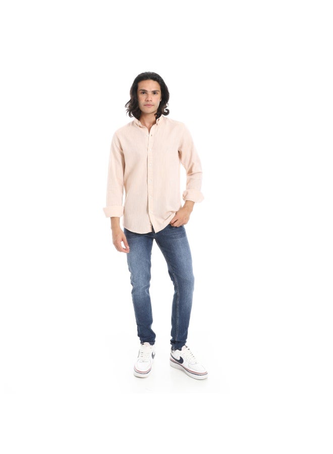 Andora Plain Turn Down Collar Beige Shirt_Beige - Image 5