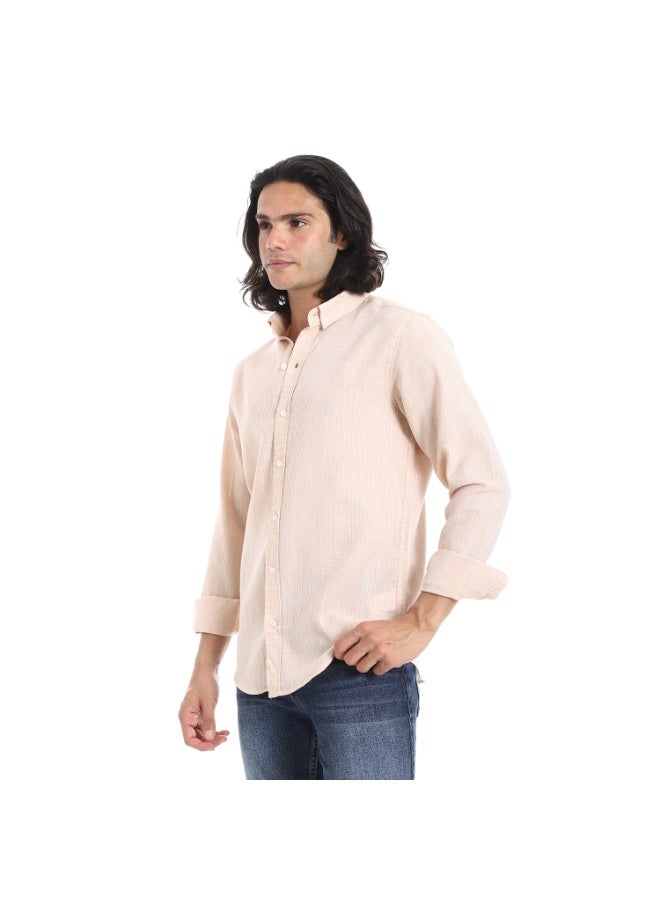 Andora Plain Turn Down Collar Beige Shirt_Beige - Image 3