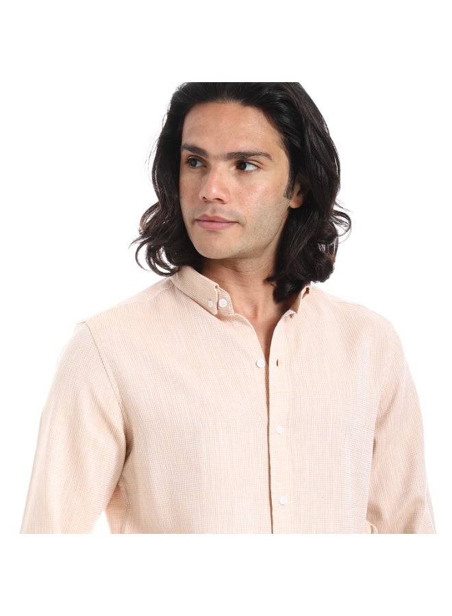 Andora Plain Turn Down Collar Beige Shirt_Beige - Image 4