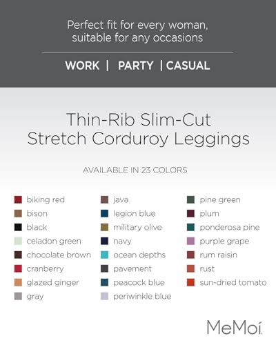 MeMoi Thin-Rib Slim-Cut Stretch Corduroy Leggings Black L-XL - Image 2