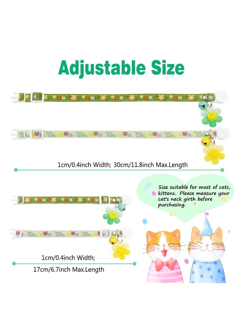 Excefore 2 Pack Soft Cotton Breakaway Cat Collars with Bells for Girl Cats, Smile Flower Pendant Cute Cat Collar Kitten Collar for Cat Kitten Kitty Puppy Rabbit (Floral-Green & Yellow) - Image 5