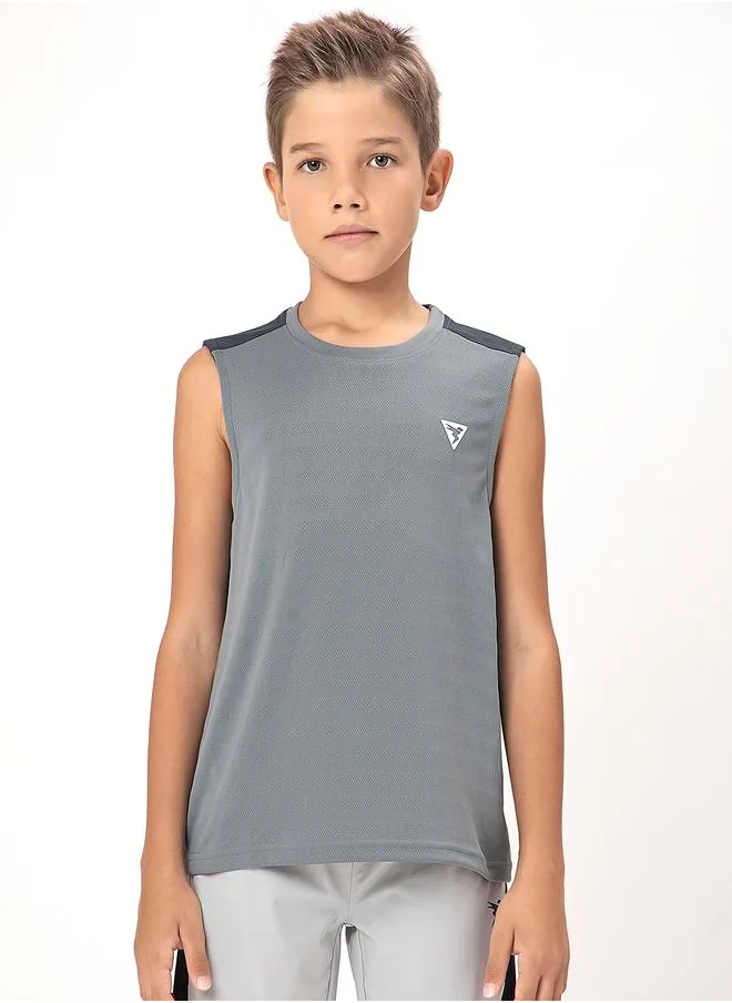 Technosport Logo Detail Crew Neck Sleeveless T-Shirt by Styli