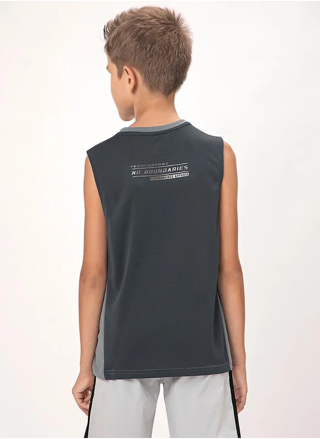 Technosport Logo Detail Crew Neck Sleeveless T-Shirt by Styli