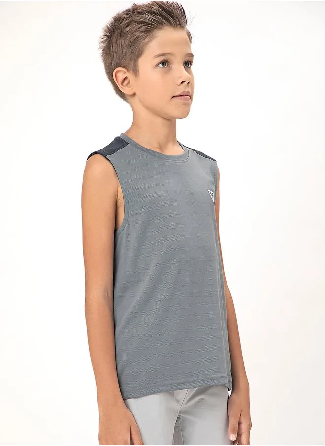 Technosport Logo Detail Crew Neck Sleeveless T-Shirt by Styli