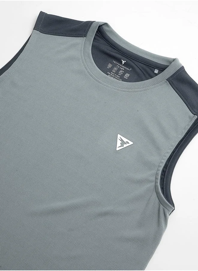Technosport Logo Detail Crew Neck Sleeveless T-Shirt by Styli