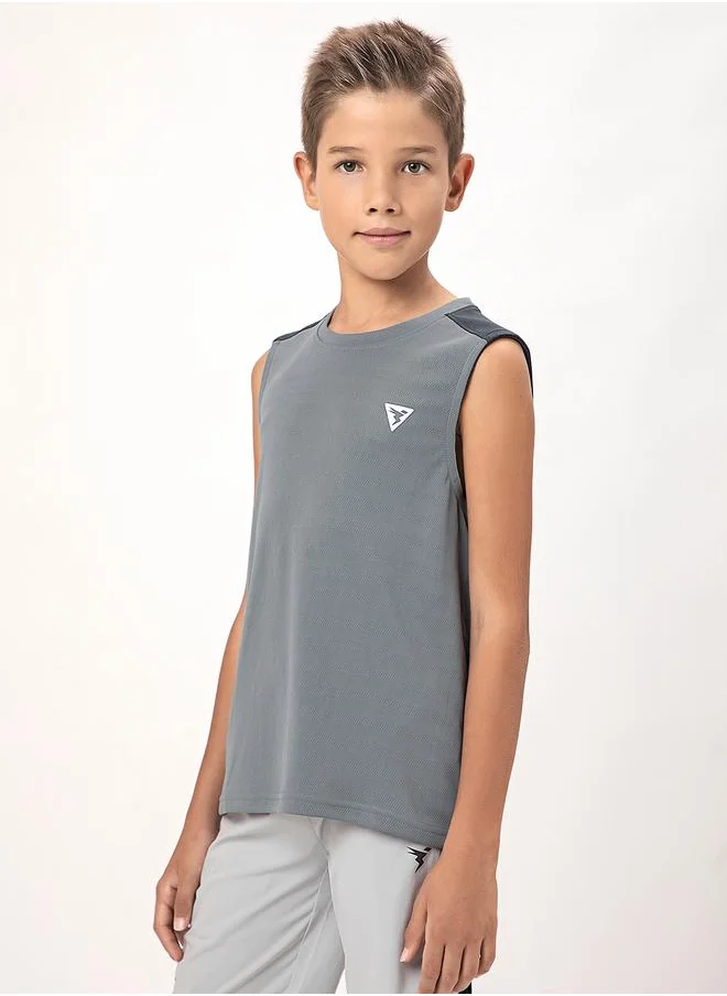 Technosport Logo Detail Crew Neck Sleeveless T-Shirt by Styli