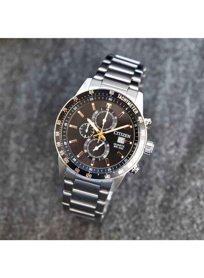 CITIZEN Chronograph AN3681-57E Men’s Watch,  44 mm Black Dial, Stainless Steel Case & Bracelet, 100 m WR - Image 1