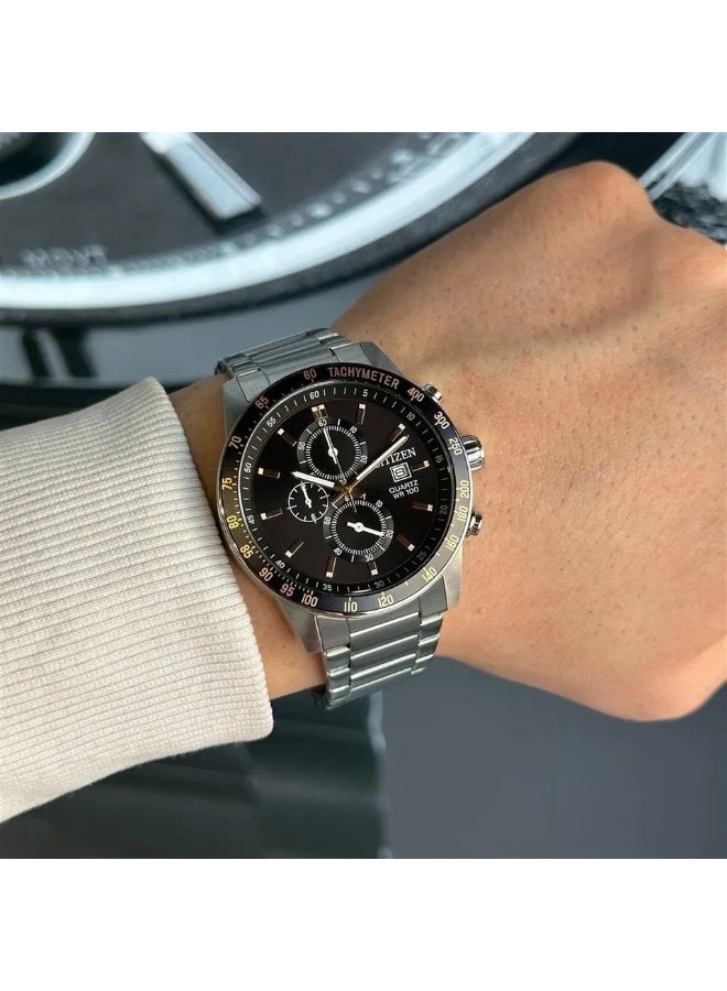CITIZEN Chronograph AN3681-57E Men’s Watch,  44 mm Black Dial, Stainless Steel Case & Bracelet, 100 m WR - Image 2