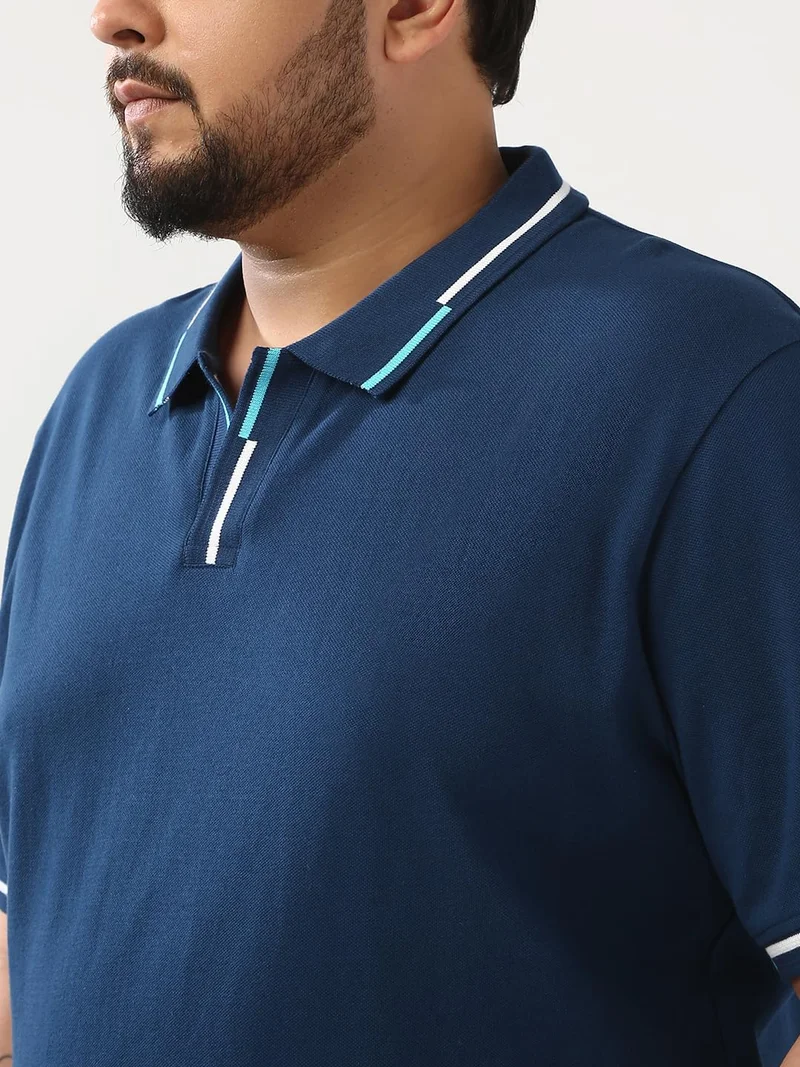 Urbano Fashion  Urbano Plus Men's Estate Blue Solid Regular Fit Half Sleeve Cotton Polo T-Shirt  | Best Price UAE