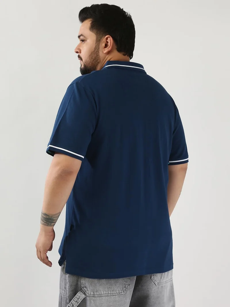 Urbano Fashion  Urbano Plus Men's Estate Blue Solid Regular Fit Half Sleeve Cotton Polo T-Shirt  | Best Price UAE