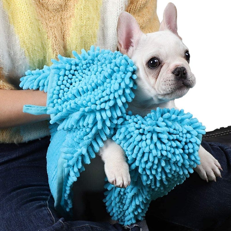 KUTKUT Super Absorbent Quick-Drying Microfiber Texture Soft Fluffy Pet Towel with Hand Pockets | Ultra Absorbent Pet Warm Bath Towels for Small, Medium Dogs and Cats (Blue, Size: 80cm x 30cm) - Image 4