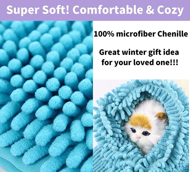 KUTKUT Super Absorbent Quick-Drying Microfiber Texture Soft Fluffy Pet Towel with Hand Pockets | Ultra Absorbent Pet Warm Bath Towels for Small, Medium Dogs and Cats (Blue, Size: 80cm x 30cm) - Image 2