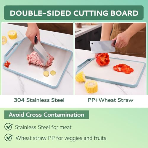 WINKELEN 2in1 Large Steel Chopping Cutting Board for Kitchen | Double Sided Stainless Steel Heavy-Duty Cutting Board for Vegetables, Fruits Cutter, Meats | Eco-Friendly and Anti-Microbial (41 x 33cm) - Image 5