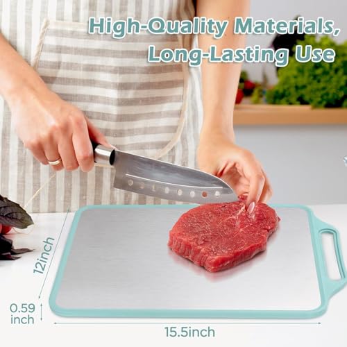 WINKELEN 2in1 Large Steel Chopping Cutting Board for Kitchen | Double Sided Stainless Steel Heavy-Duty Cutting Board for Vegetables, Fruits Cutter, Meats | Eco-Friendly and Anti-Microbial (41 x 33cm) - Image 2