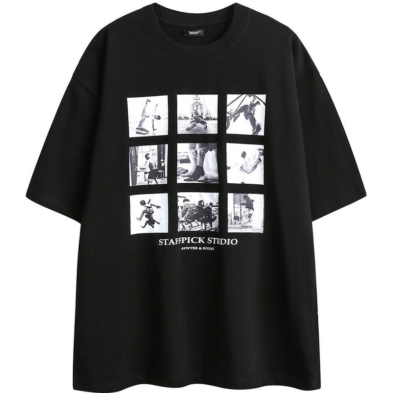 Characters Printed Jiugongge Short-Sleeved T-Shirt Men'S Pure Cotton Loose Casual Top Ins Trendy Brand Round Neck Half-Sleeved T-Shirt - Image 1