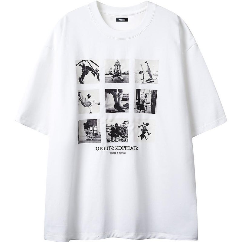 Characters Printed Jiugongge Short-Sleeved T-Shirt Men'S Pure Cotton Loose Casual Top Ins Trendy Brand Round Neck Half-Sleeved T-Shirt - Image 2