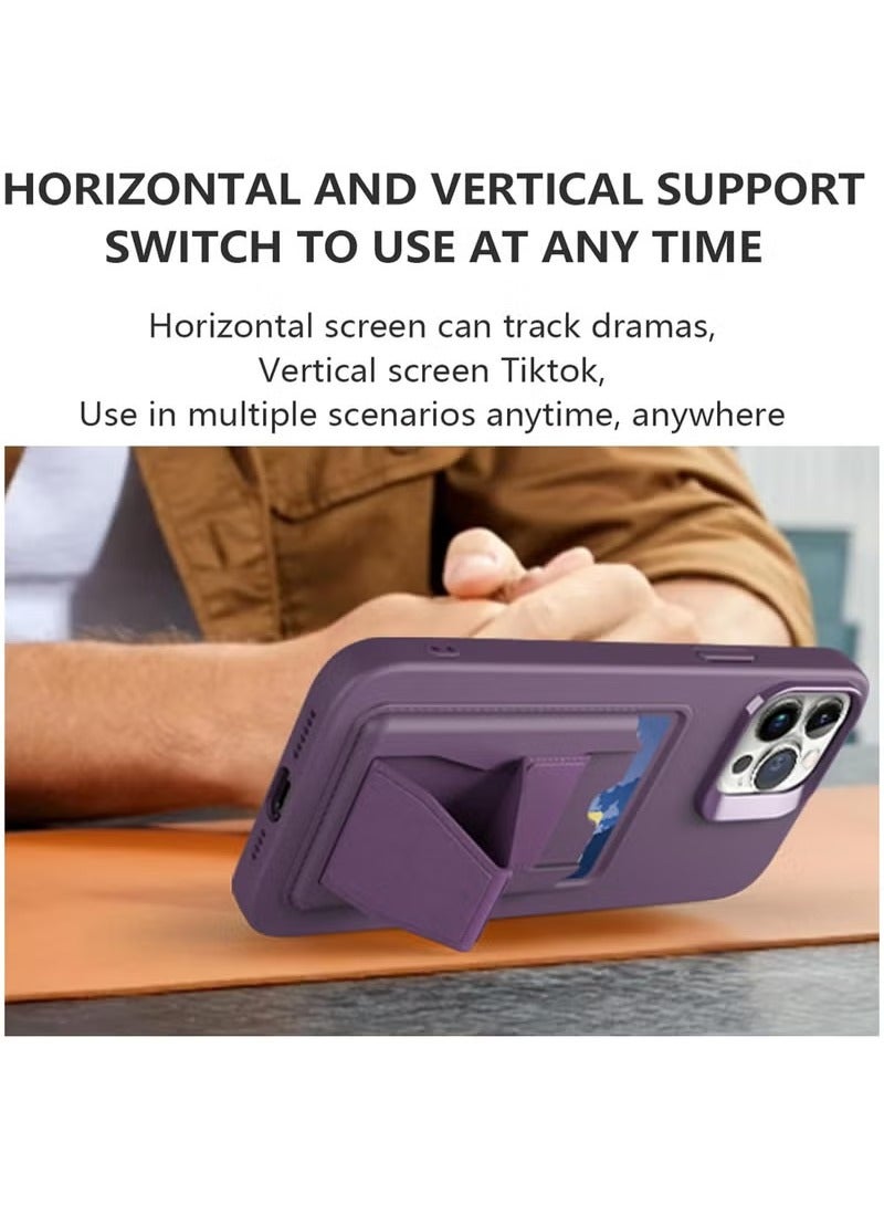 MIGOFAST Leather Card Holder Case Compatible with iPhone 14 Pro Max 6.7 inch Shockproof Leather Back Card Storage Plus Phone Stand - Image 3