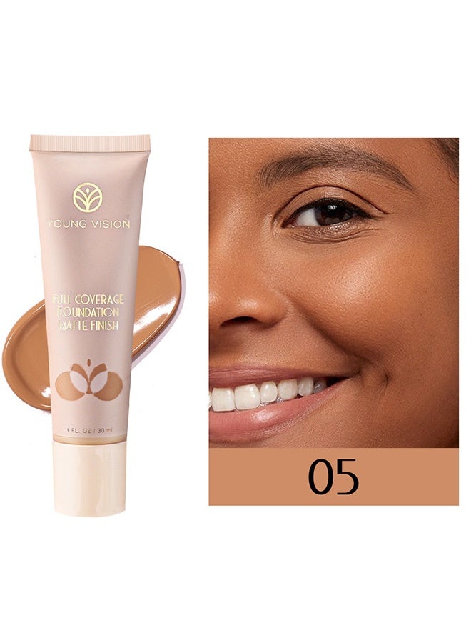 YOUNG VISION Full Coverage Foundation, Matte Finish, Waterproof, Poreless Liquid Foundation Makeup-#05（30ml） - Image 2