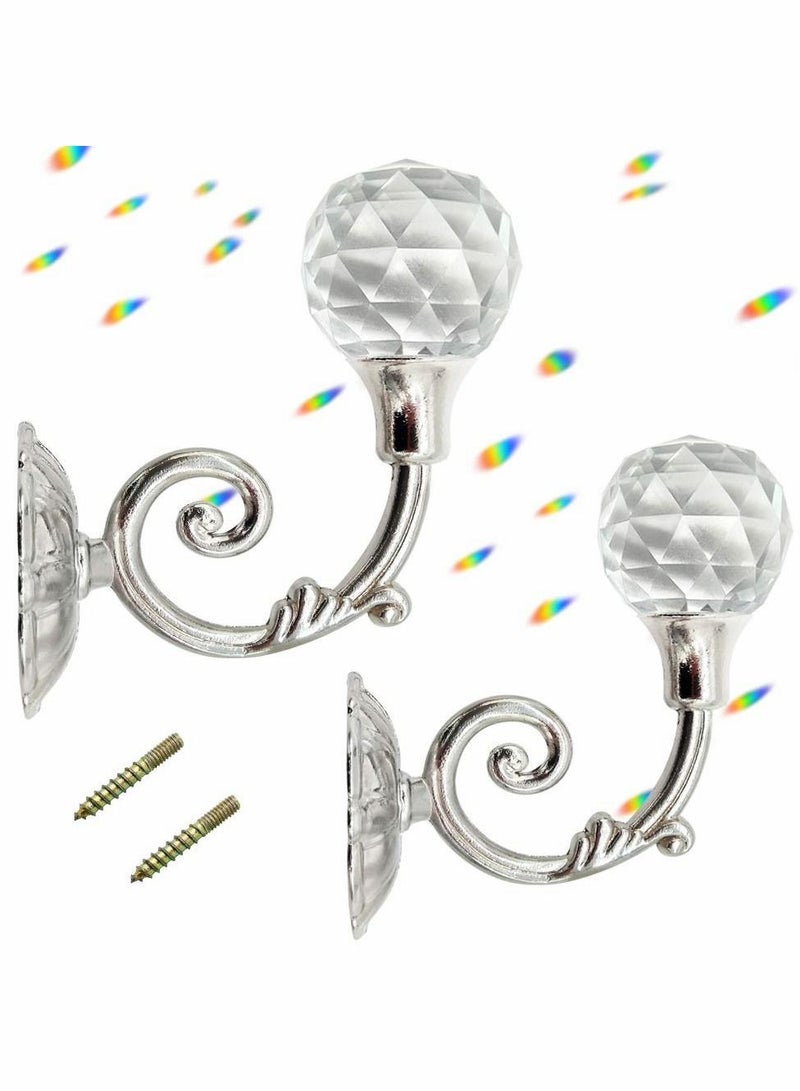 Y&D Clear Crystal Curtain Holdbacks Wall Mounted Tassel Tieback Hook Drapery Tiebacks Clothes Coat Hat Towel Hanger Holder (Silver) 2PCS - Image 2