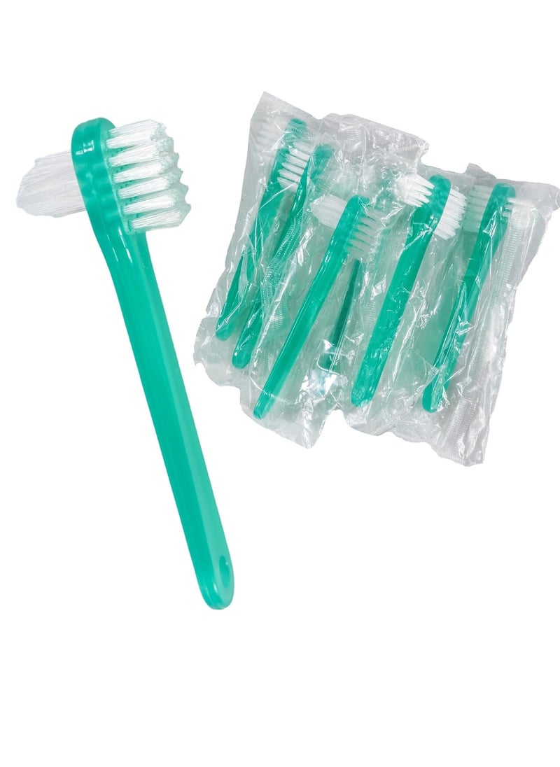 Vakly Vakly Denture Brush [Pack of 10] Individually Bagged 4.25 inch Denture Brushes with Hard Firm Flat Bristled Heads for Cleaning Dentures, Retainers, False Teeth, Clear Braces, and Mouth Guards  - Image 1