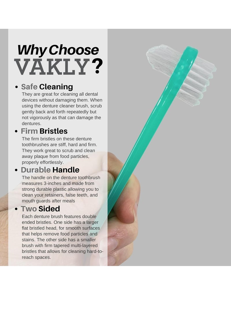 Vakly Vakly Denture Brush [Pack of 10] Individually Bagged 4.25 inch Denture Brushes with Hard Firm Flat Bristled Heads for Cleaning Dentures, Retainers, False Teeth, Clear Braces, and Mouth Guards  - Image 2