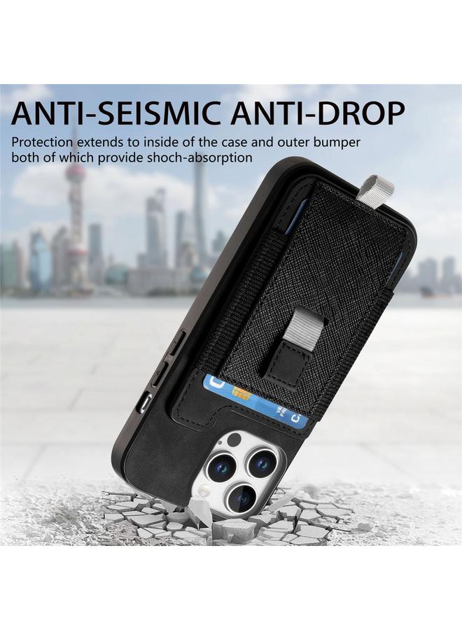 S-TOP Case For iPhone 16 Pro Retro Magsafe Cross Leather Pull-Out Card Bag Back Phone Case - Image 4