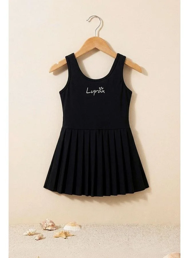 Zuzunga Girl Black Pleated Skirt Sports Dress Swimsuit.